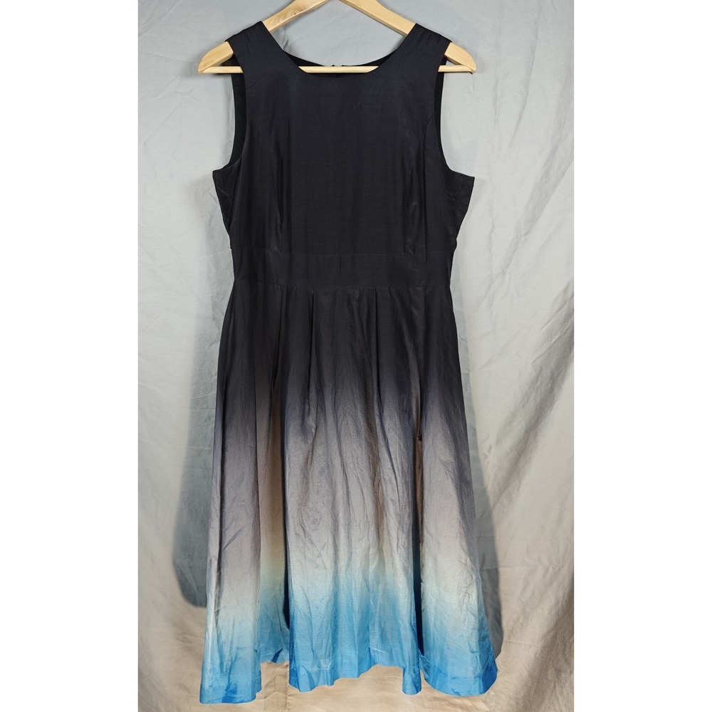 KENSIE The Pretty Silk Blend Sleeves Navy Ombre Fit & Flare Dress Lined Medium